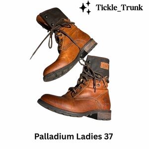 PLDM by Palladium Ladies 37 Tan and Black Leather and Canvas Boots